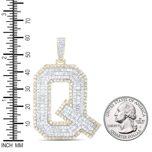 6.86 Ctw Natural Diamond Block Initial Letter Alphabet Q Pendant in 10k Yellow Gold