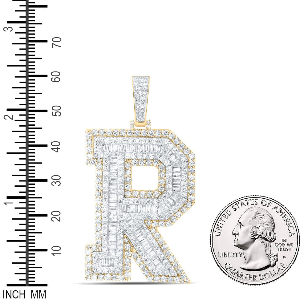 6.11 Ctw Natural Diamond Block Initial Letter Alphabet R Pendant in 10k Yellow Gold
