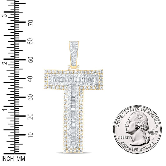 3.96 Ctw Natural Diamond Block Initial Letter Alphabet T Pendant in 10k Yellow Gold