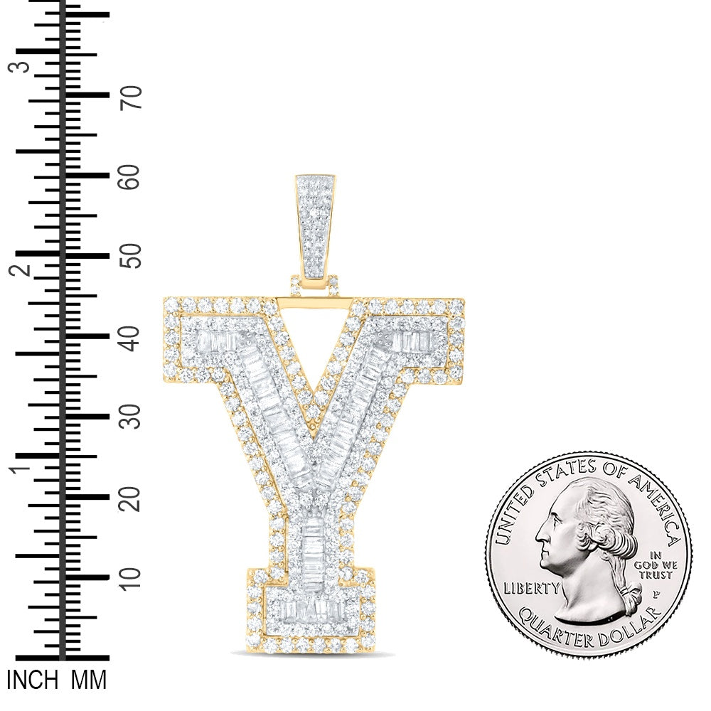 5.95 Ctw Natural Diamond Block Initial Letter Alphabet Y Pendant in 10k Yellow Gold