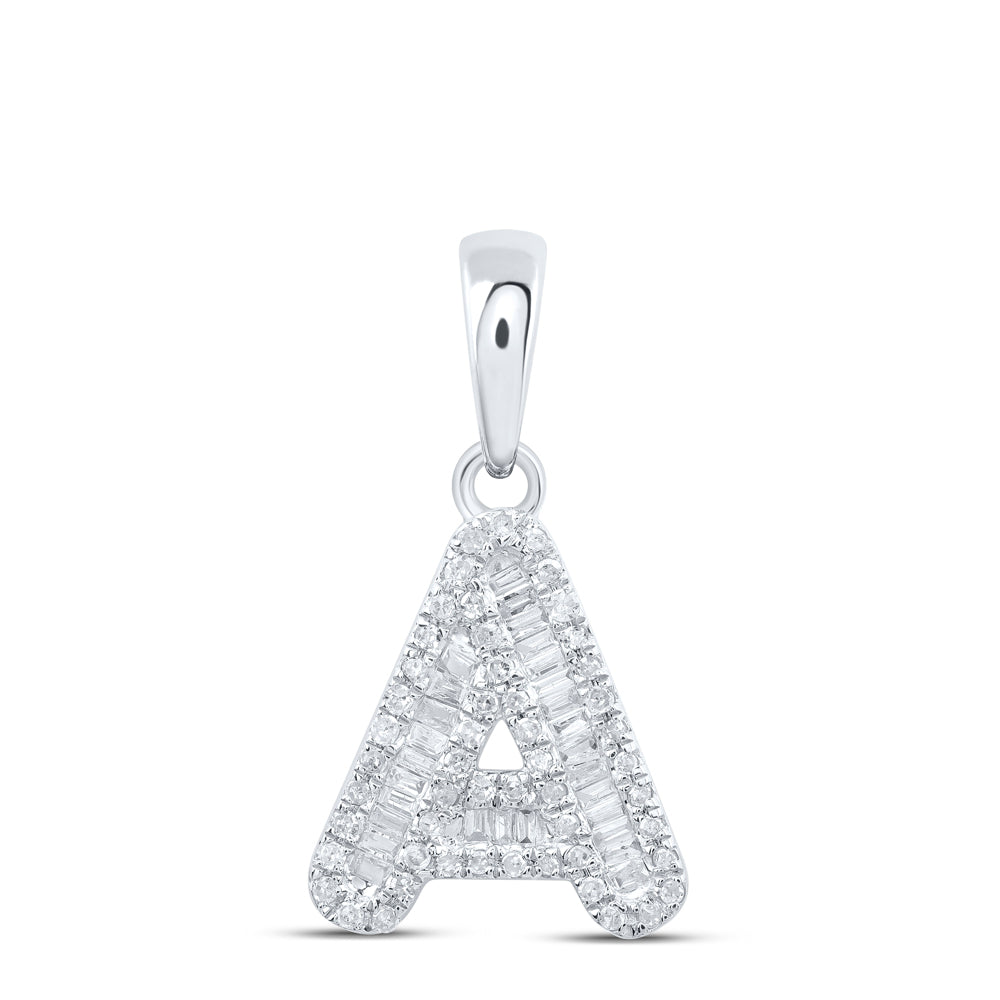 0.3 Ctw Natural Diamond Baguette Hiphop Initial Letter A Pendant in 10k White Gold