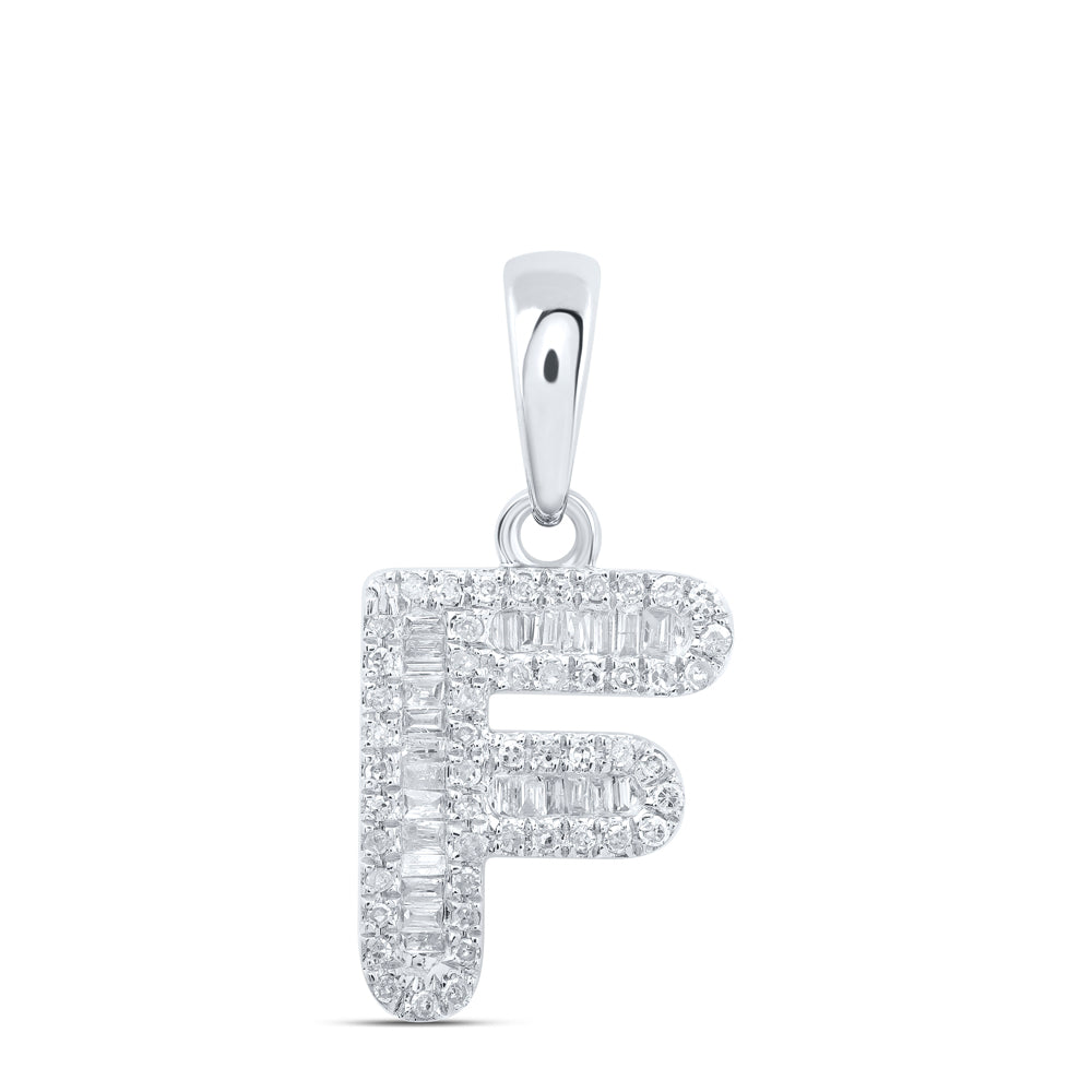 0.29 Ctw Natural Diamond Baguette Hiphop Initial Letter F Pendant in 10k White Gold