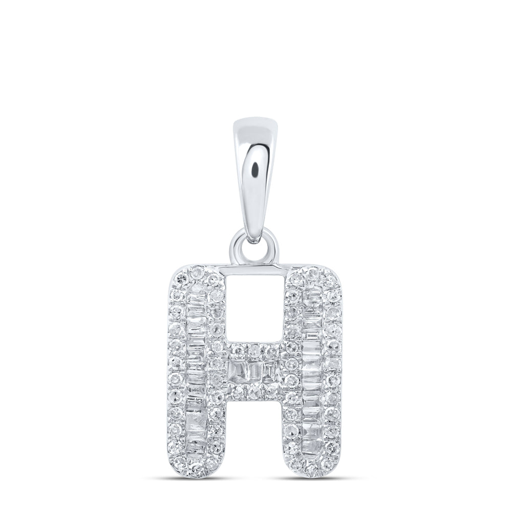 0.33 Ctw Natural Diamond Baguette Hiphop Initial Letter H Pendant in 10k White Gold