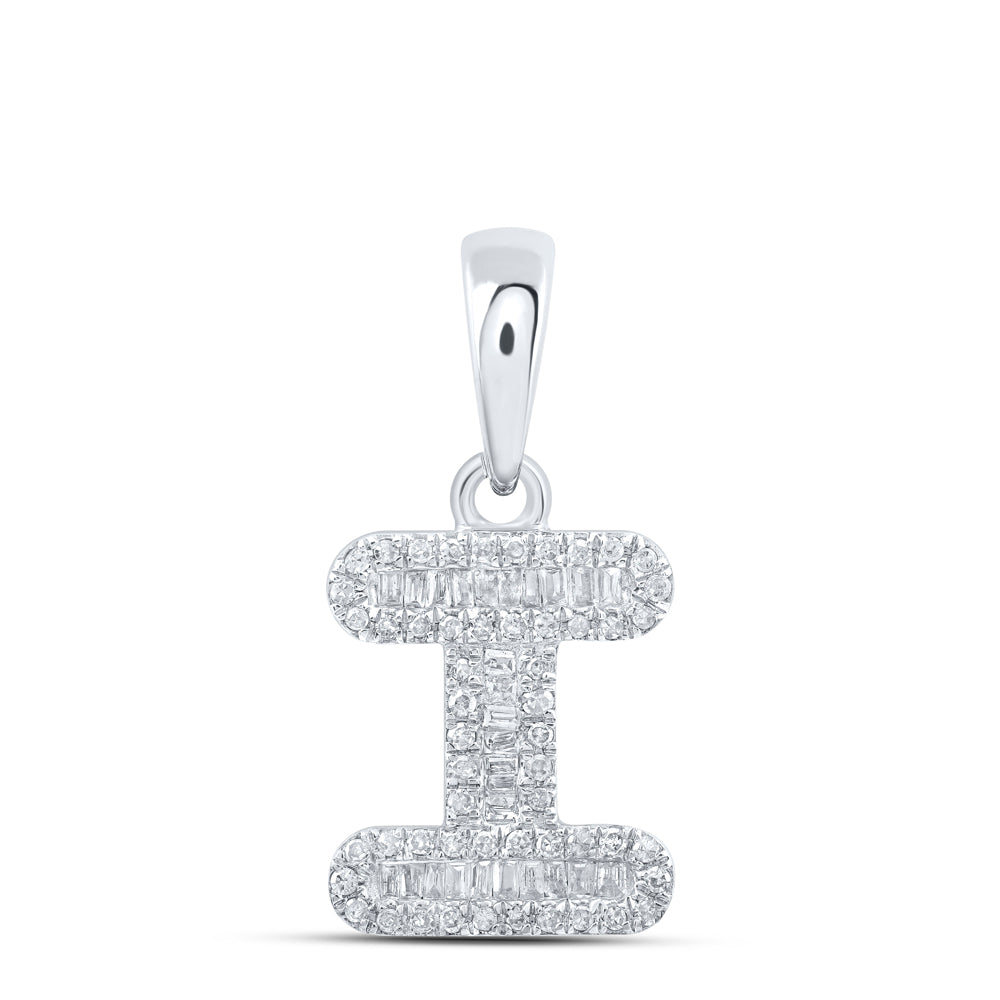 0.3 Ctw Natural Diamond Baguette Hiphop Initial Letter I Pendant in 10k White Gold