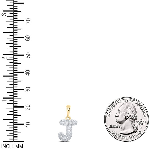 0.3 Ctw Natural Diamond Baguette Hiphop Initial Letter J Pendant in 10k Yellow Gold