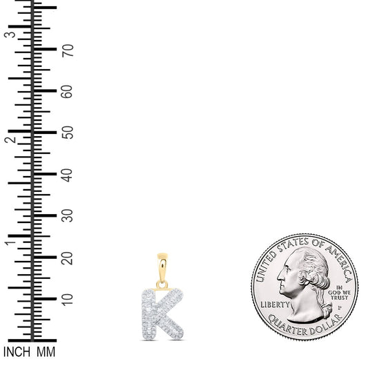 0.31 Ctw Natural Diamond Baguette Hiphop Initial Letter K Pendant in 10k Yellow Gold