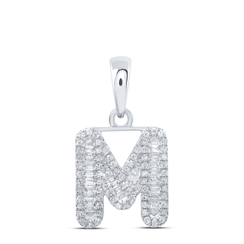0.4 Ctw Natural Diamond Baguette Hiphop Initial Letter M Pendant in 10k White Gold