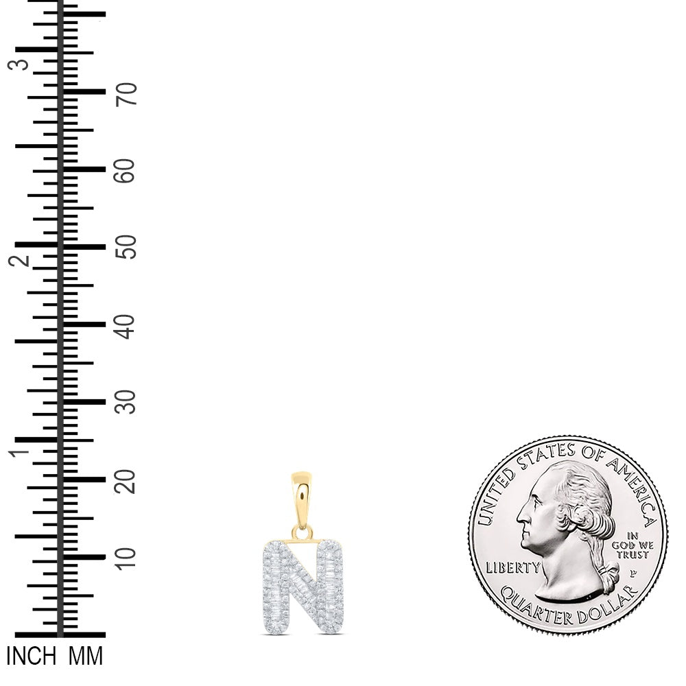 0.34 Ctw Natural Diamond Baguette Hiphop Initial Letter N Pendant in 10k Yellow Gold
