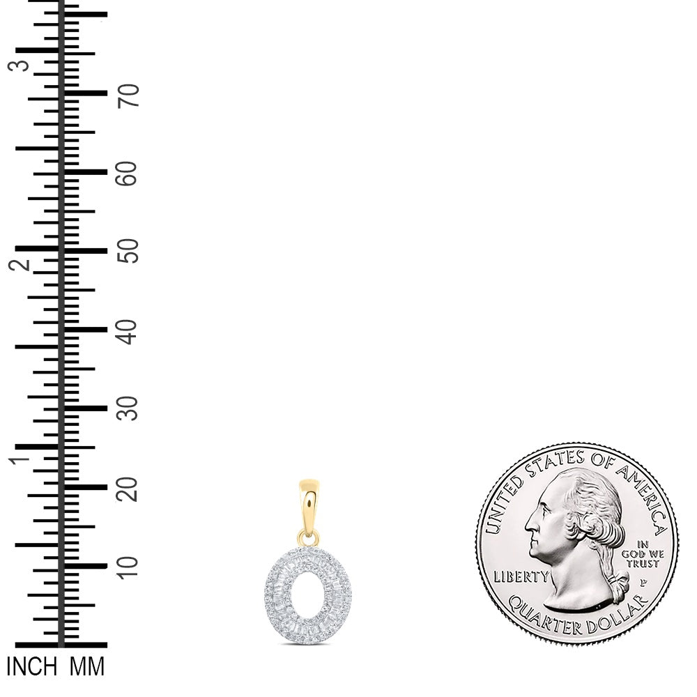 0.34 Ctw Natural Diamond Baguette Hiphop Initial Letter O Pendant in 10k Yellow Gold