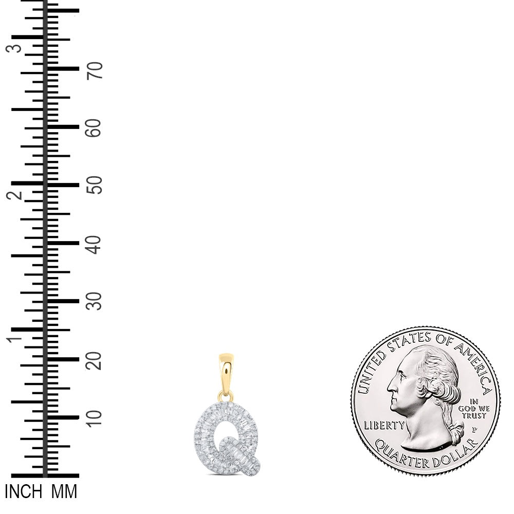0.4 Ctw Natural Diamond Baguette Hiphop Initial Letter Q Pendant in 10k Yellow Gold