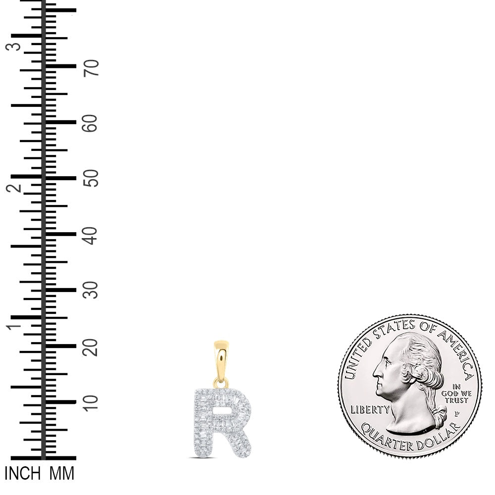 0.36 Ctw Natural Diamond Baguette Hiphop Initial Letter R Pendant in 10k Yellow Gold
