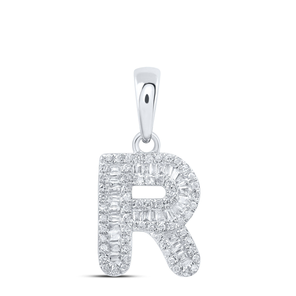 0.36 Ctw Natural Diamond Baguette Hiphop Initial Letter R Pendant in 10k White Gold