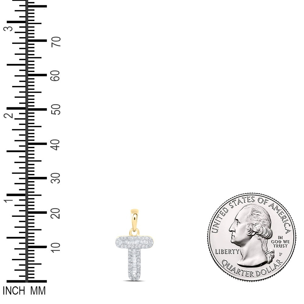 0.23 Ctw Natural Diamond Baguette Hiphop Initial Letter T Pendant in 10k Yellow Gold