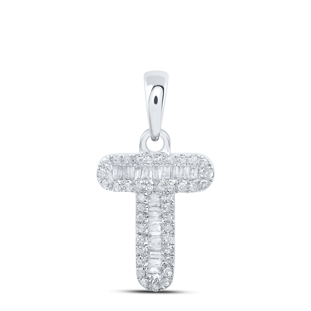 0.23 Ctw Natural Diamond Baguette Hiphop Initial Letter T Pendant in 10k White Gold