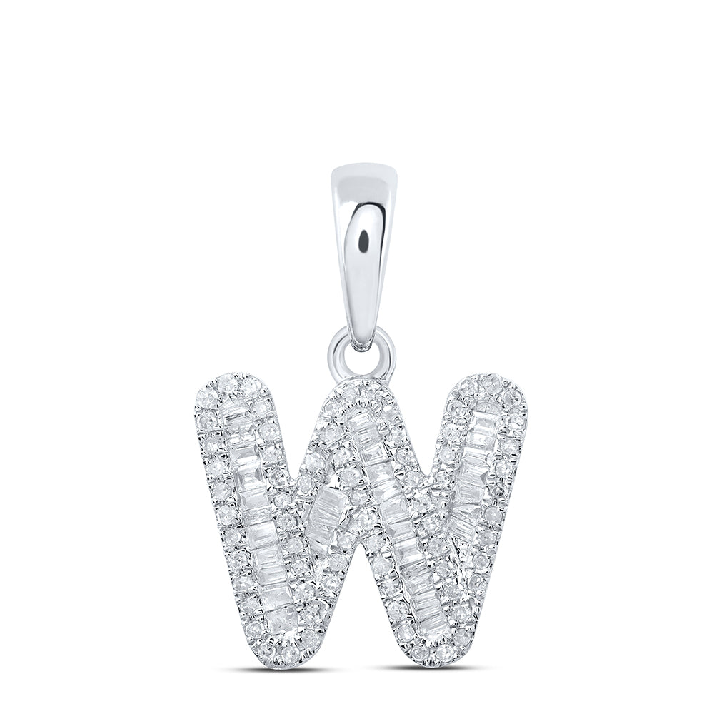 0.41 Ctw Natural Diamond Baguette Hiphop Initial Letter W Pendant in 10k White Gold