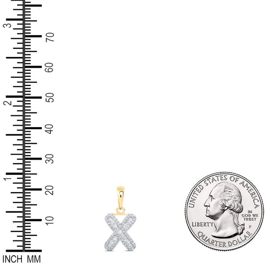 0.29 Ctw Natural Diamond Baguette Hiphop Initial Letter X Pendant in 10k Yellow Gold