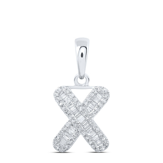 0.29 Ctw Natural Diamond Baguette Hiphop Initial Letter X Pendant in 10k White Gold