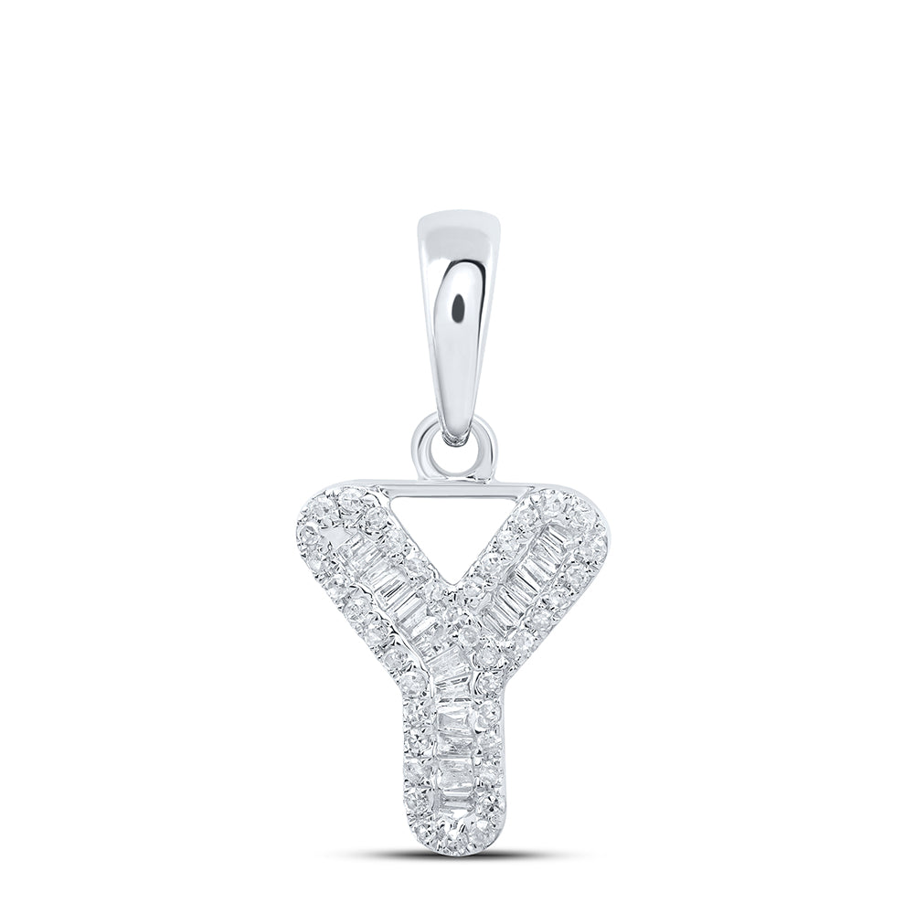 0.22 Ctw Natural Diamond Baguette Hiphop Initial Letter Y Pendant in 10k White Gold