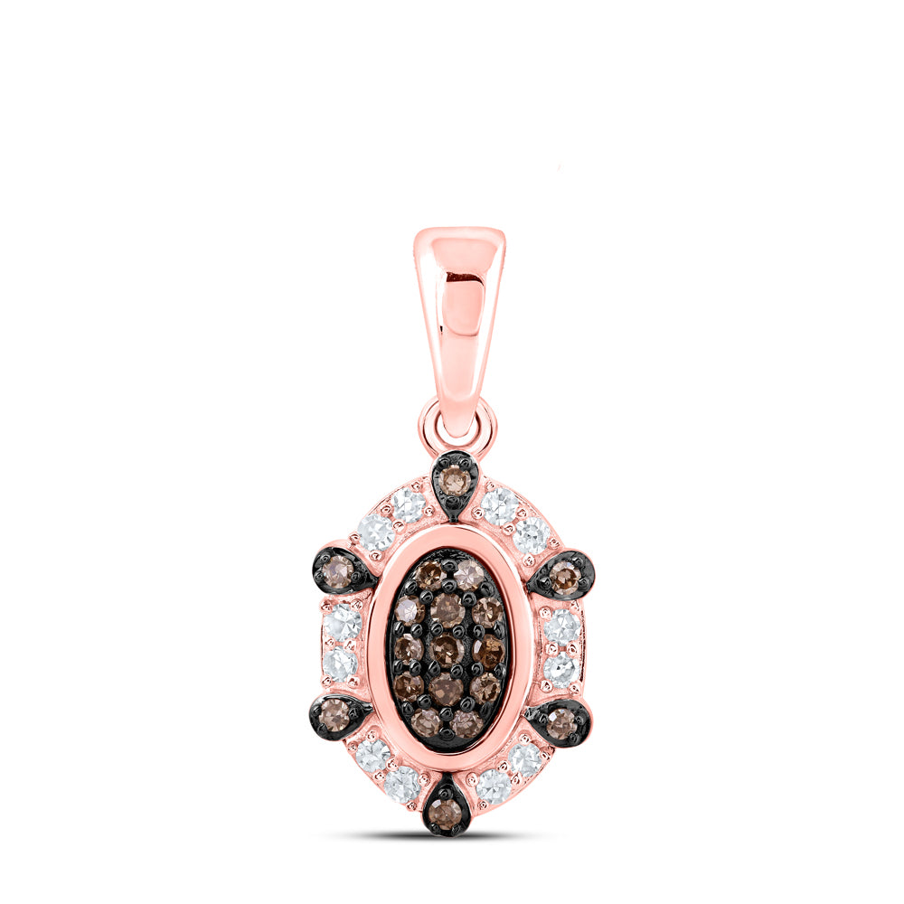 0.19 Ctw Natural Diamond Brown Chocolate Oval Shaped Pendant in 10k Rose Gold