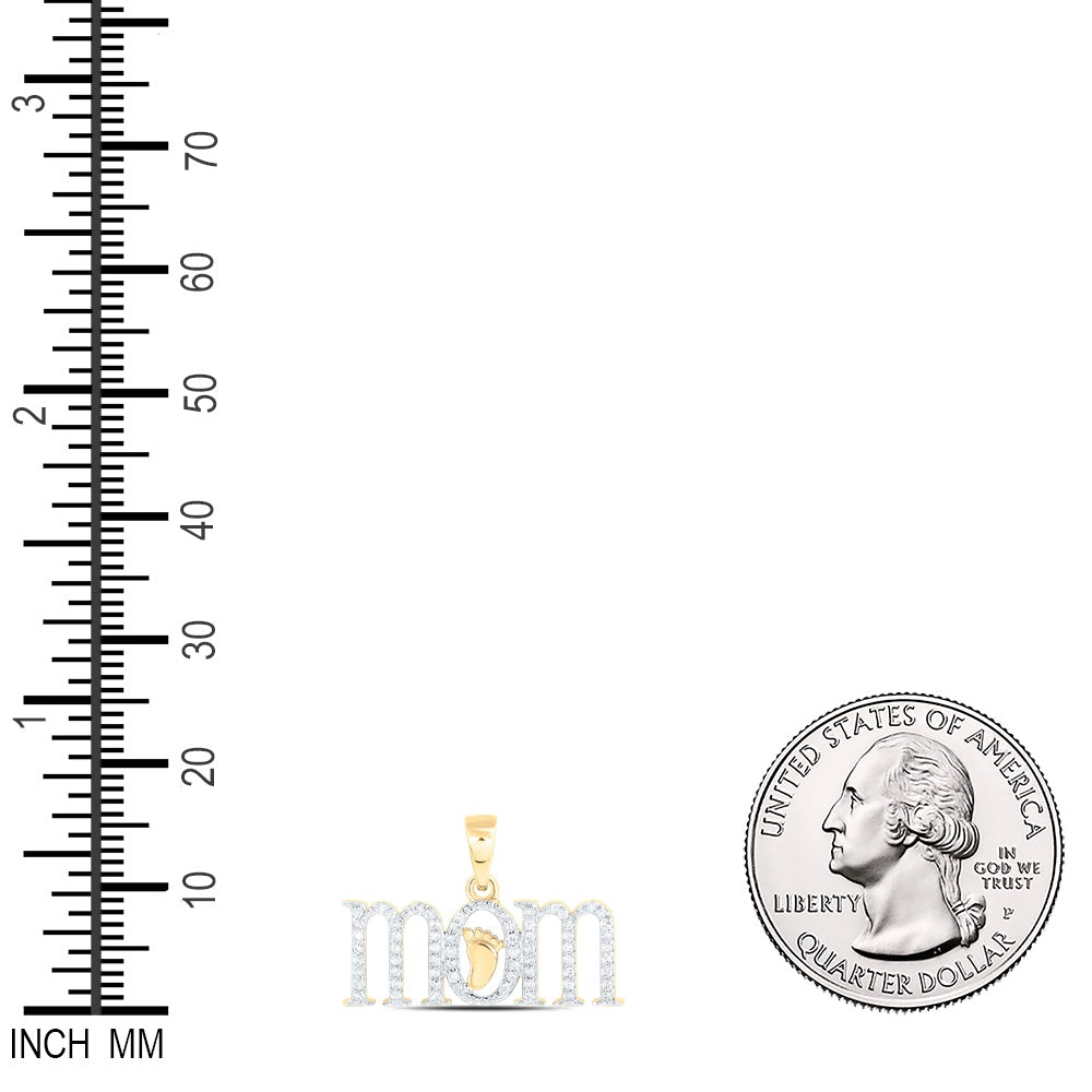 0.19 Ctw Natural Diamond Mom Mother Feet Pendant in 10k Yellow Gold