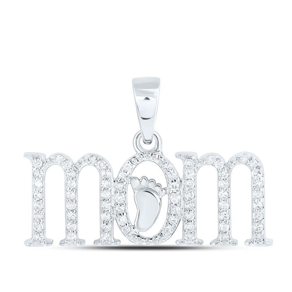 0.19 Ctw Natural Diamond Mom Mother Feet Pendant in 10k White Gold