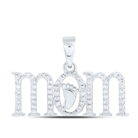 0.19 Ctw Natural Diamond Mom Mother Feet Pendant in 10k White Gold