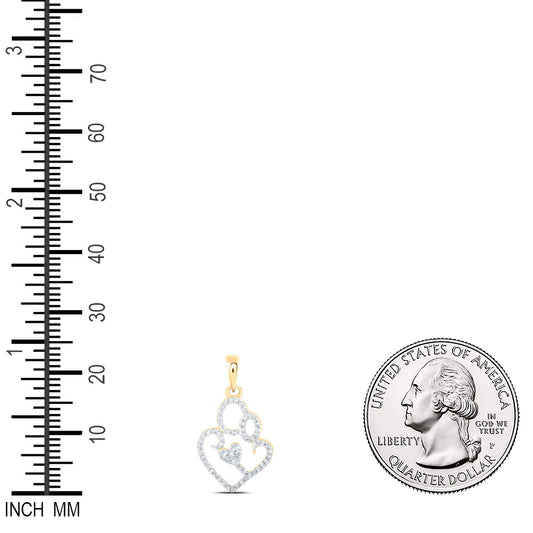 0.13 Ctw Natural Diamond Mother Child Open Heart Pendant in 10k Yellow Gold