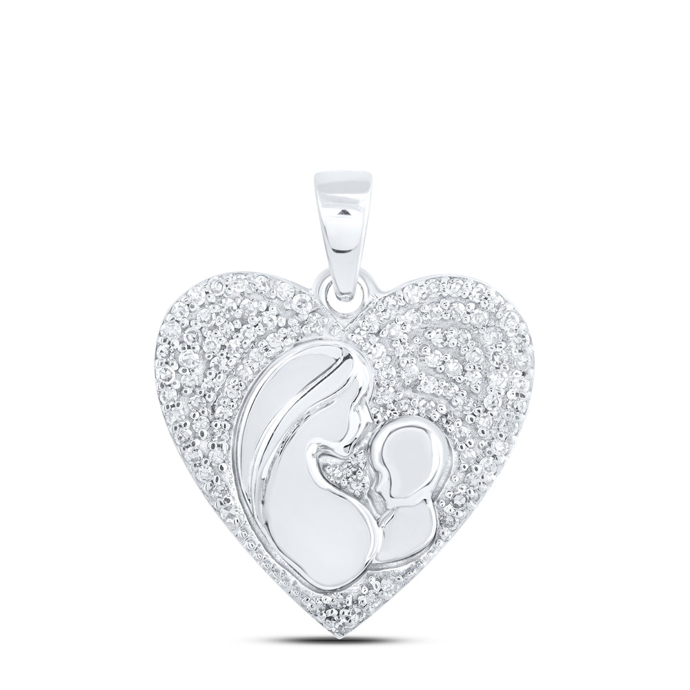 0.2 Ctw Natural Diamond Mother Child Heart Pendant in 10k White Gold