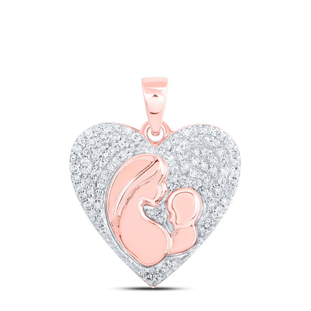 0.2 Ctw Natural Diamond Mother Child Heart Pendant in 10k Rose Gold