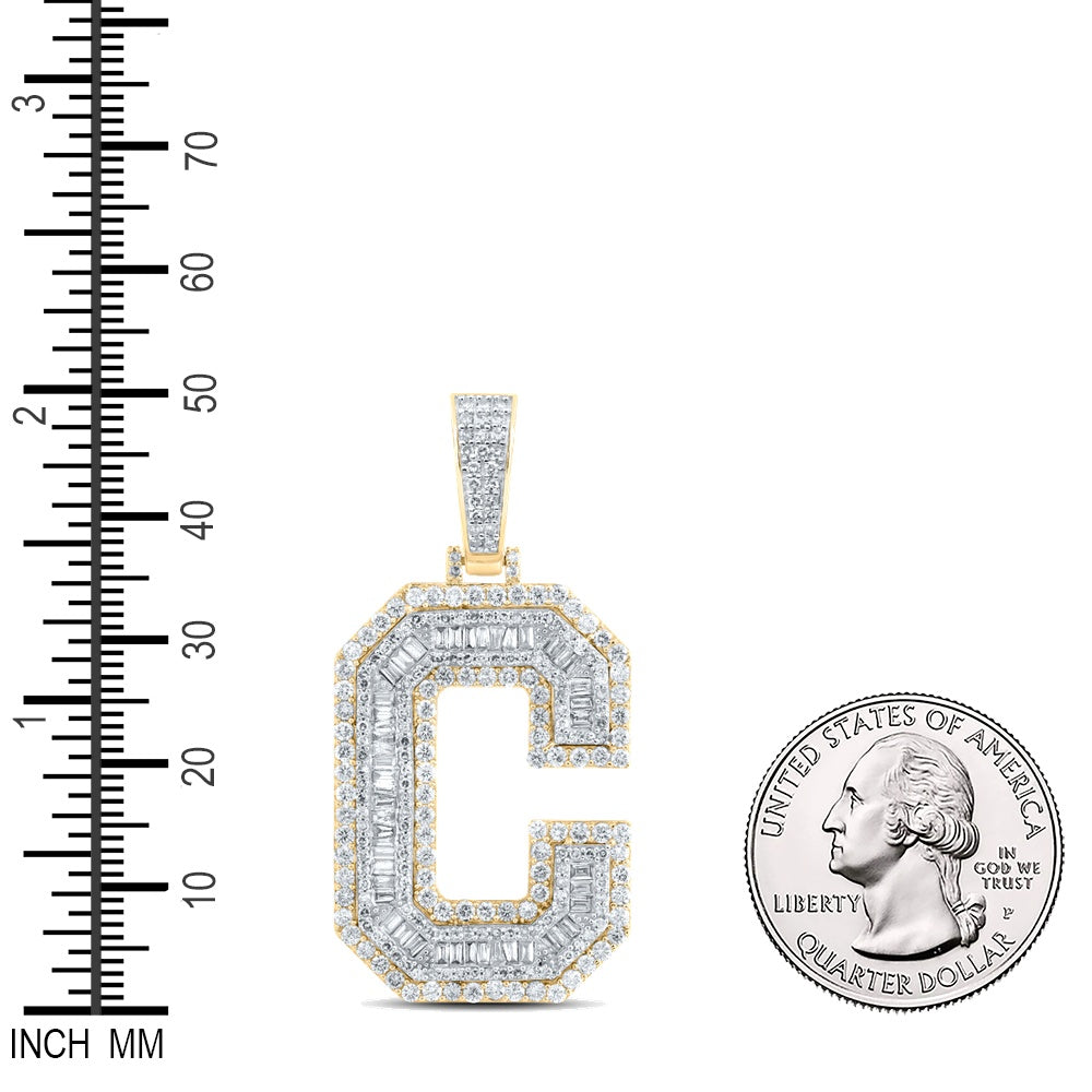 2.97 Ctw Natural Diamond Block Initial Letter Alphabet C Pendant in 10k Yellow Gold