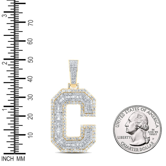 2.97 Ctw Natural Diamond Block Initial Letter Alphabet C Pendant in 10k Yellow Gold