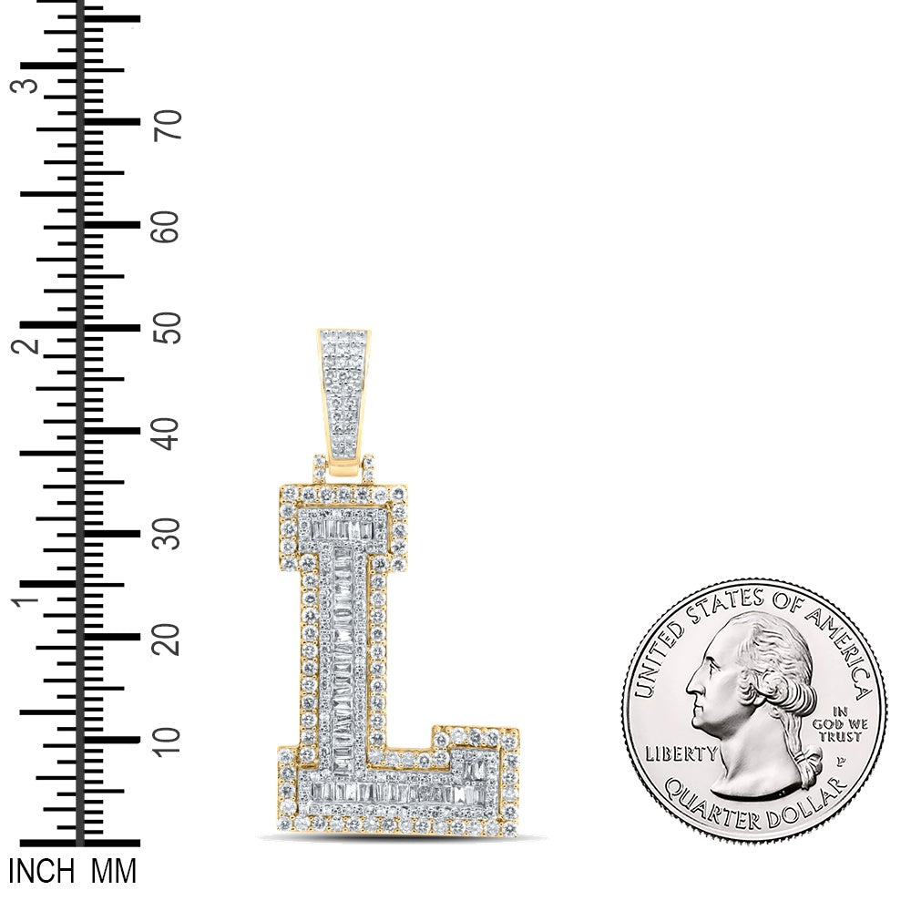 2.37 Ctw Natural Diamond Block Initial Letter Alphabet L Pendant in 10k Yellow Gold