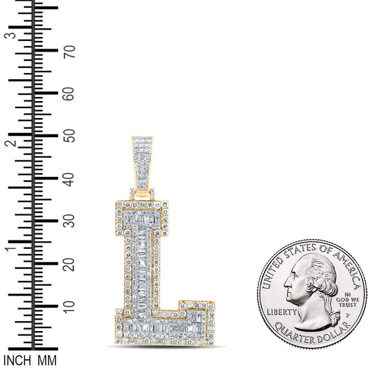 2.37 Ctw Natural Diamond Block Initial Letter Alphabet L Pendant in 10k Yellow Gold