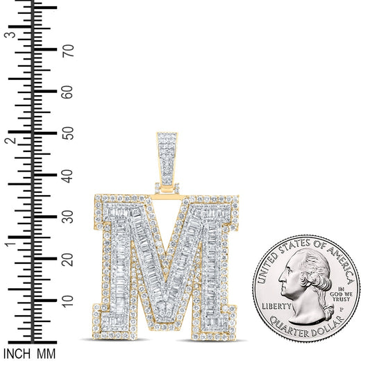 4.39 Ctw Natural Diamond Block Initial Letter Alphabet M Pendant in 10k Yellow Gold