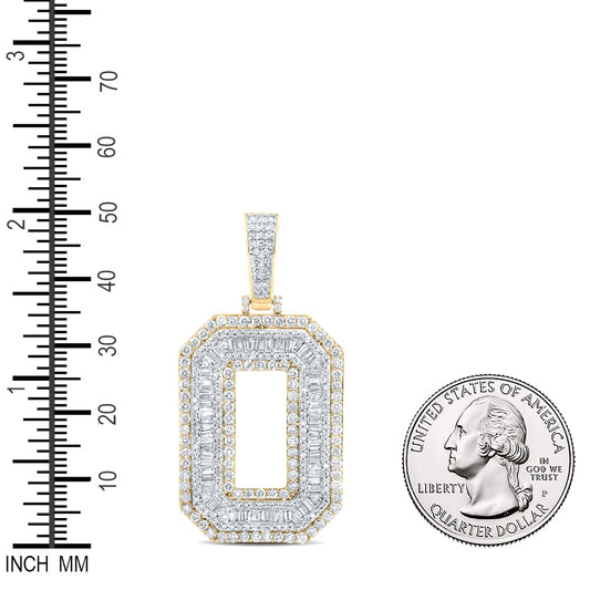 3.18 Ctw Natural Diamond Block Initial Letter Alphabet O Pendant in 10k Yellow Gold