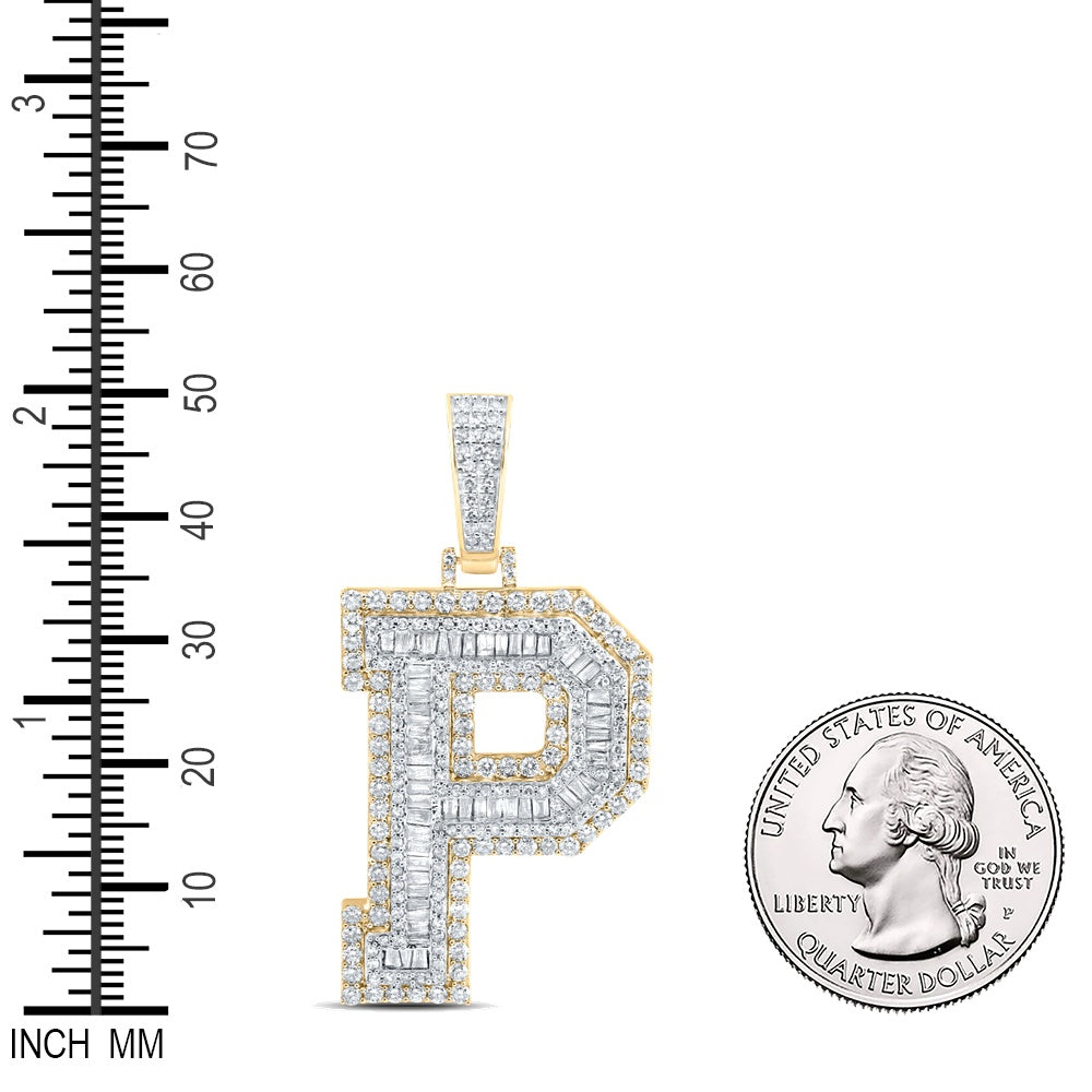 2.68 Ctw Natural Diamond Block Initial Letter Alphabet P Pendant in 10k Yellow Gold