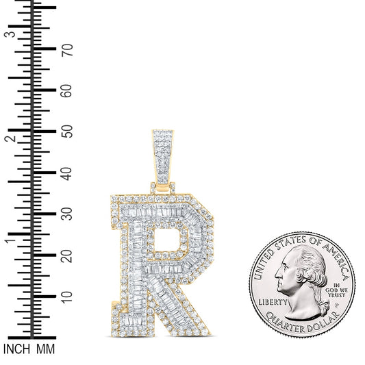 3.19 Ctw Natural Diamond Block Initial Letter Alphabet R Pendant in 10k Yellow Gold