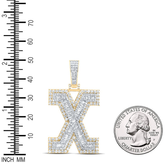 3.05 Ctw Natural Diamond Block Initial Letter Alphabet X Pendant in 10k Yellow Gold