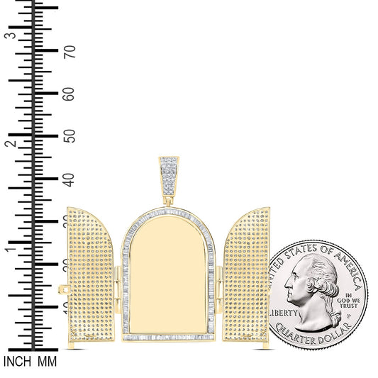 7.15 Ctw Natural Diamond Tomb Doors Memory Picture Frame Pendant in 10k Yellow Gold
