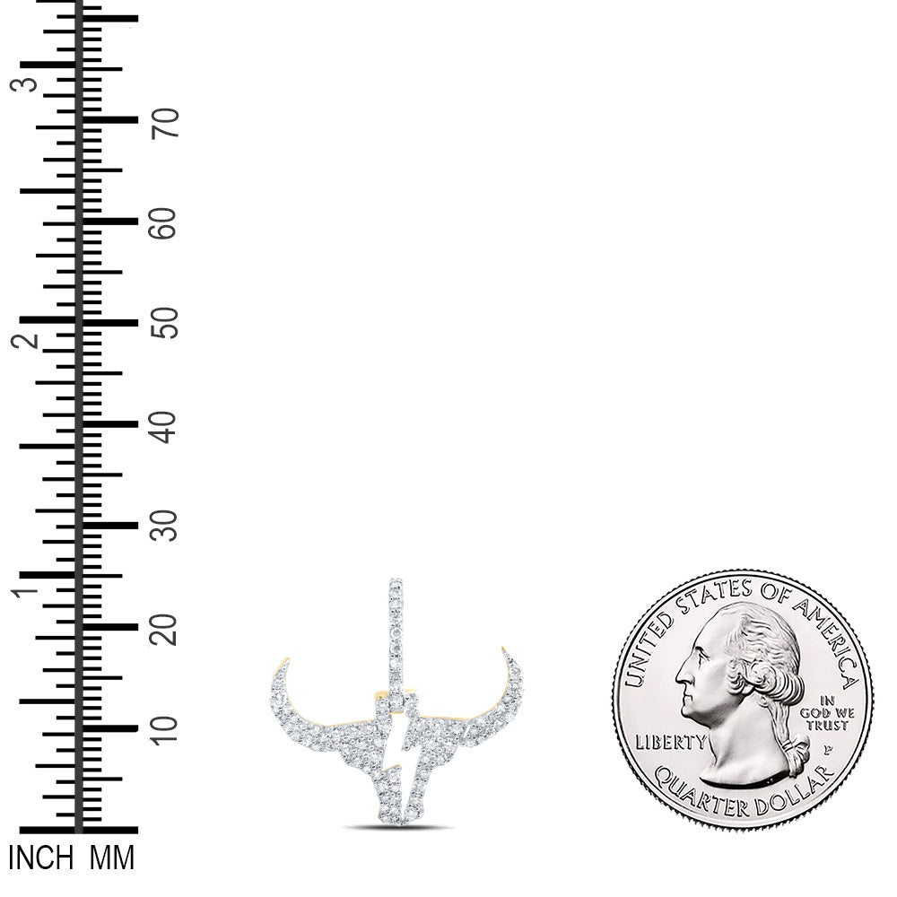 0.55 Ctw Natural Diamond Bull Head Animal Lightning Bolt Pendant in 10k Yellow Gold