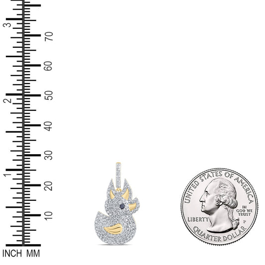 1.55 Ctw Natural Diamond Hiphop Rubber Duck Pendant in 10k Yellow Gold