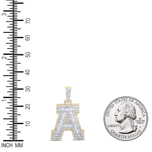 0.92 Ctw Natural Diamond Hiphop Initial Letter A Pendant in 10k Yellow Gold