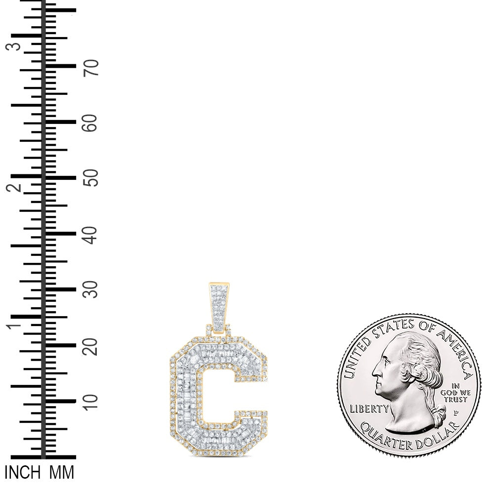 0.81 Ctw Natural Diamond Hiphop Initial Letter C Pendant in 10k Yellow Gold