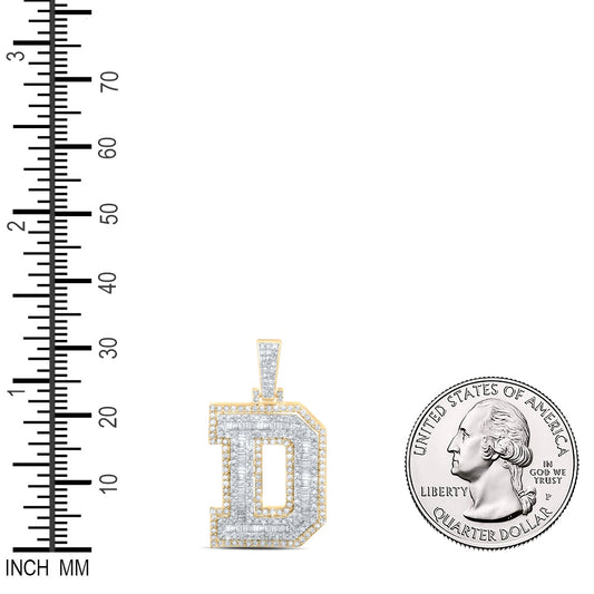 1.01 Ctw Natural Diamond Hiphop Initial Letter D Pendant in 10k Yellow Gold