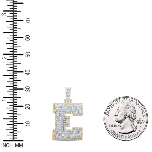 0.97 Ctw Natural Diamond Hiphop Initial Letter E Pendant in 10k Yellow Gold