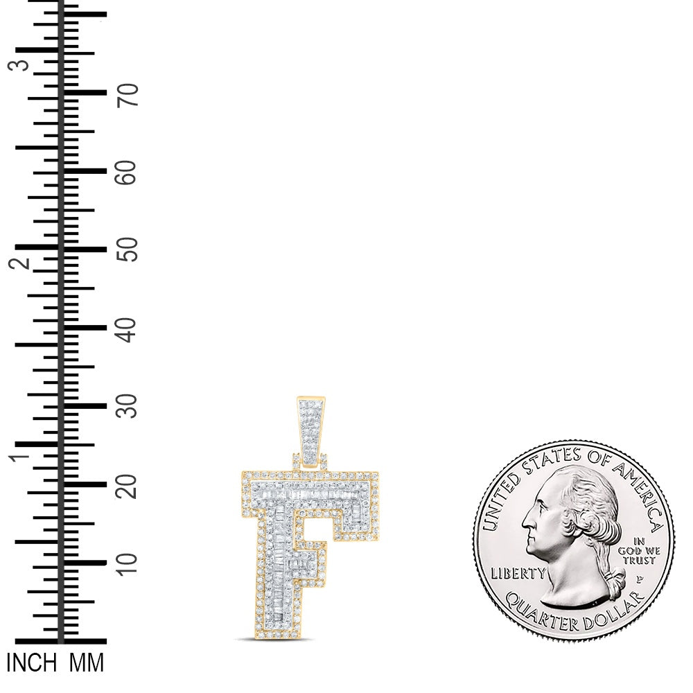 0.77 Ctw Natural Diamond Hiphop Initial Letter F Pendant in 10k Yellow Gold