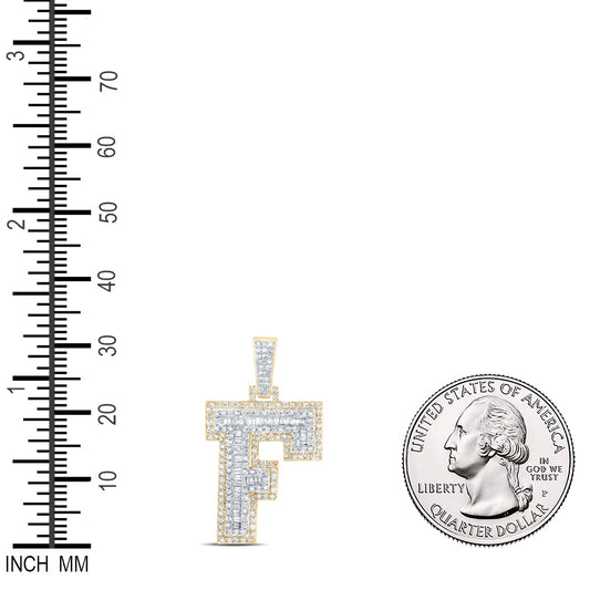 0.77 Ctw Natural Diamond Hiphop Initial Letter F Pendant in 10k Yellow Gold