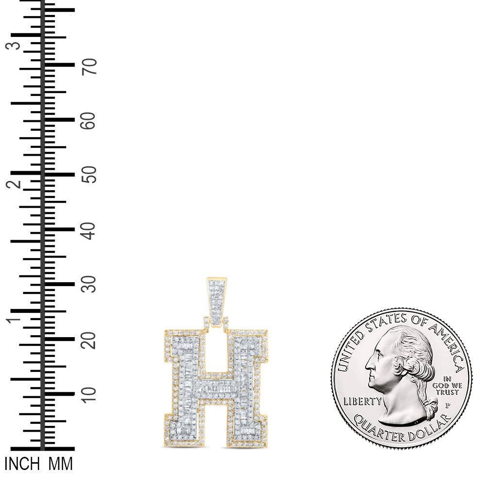 1.01 Ctw Natural Diamond Hiphop Initial Letter H Pendant in 10k Yellow Gold
