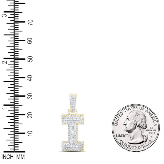 0.62 Ctw Natural Diamond Hiphop Initial Letter I Pendant in 10k Yellow Gold