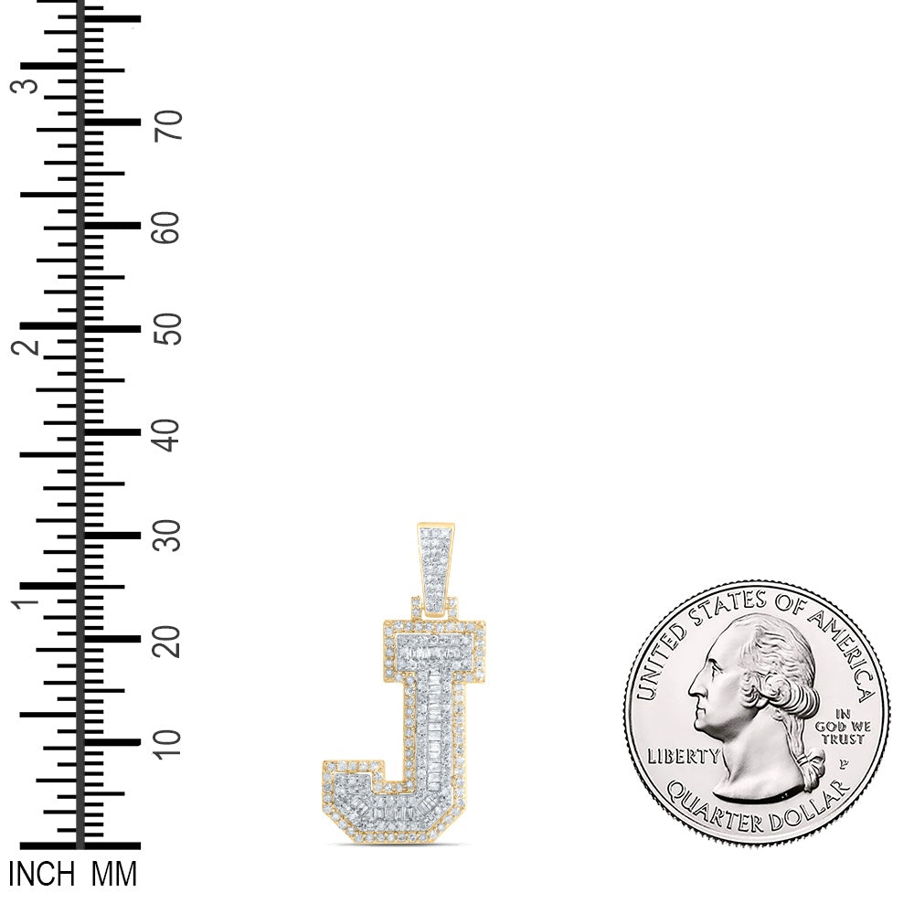 0.65 Ctw Natural Diamond Hiphop Initial Letter J Pendant in 10k Yellow Gold